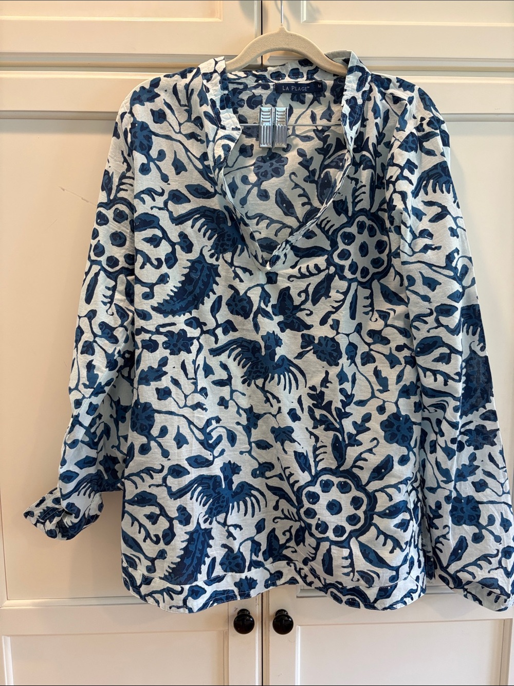 La Plage Blue Floral V-Neck Women's Top